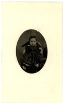 CIRCA 1860&#39;S CDV Cartouche Hand Tinted TINTYPE Featuring Adorable Baby in Dress - £11.16 GBP
