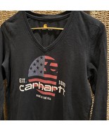Carhartt Shirt Womens Small Black Made in USA Logo V-Neck Longsleeve Wor... - £8.51 GBP