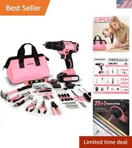 Stylish 20V Cordless Drill &amp; 171 Piece Tool Set in Pink - Home Repair Es... - $110.99