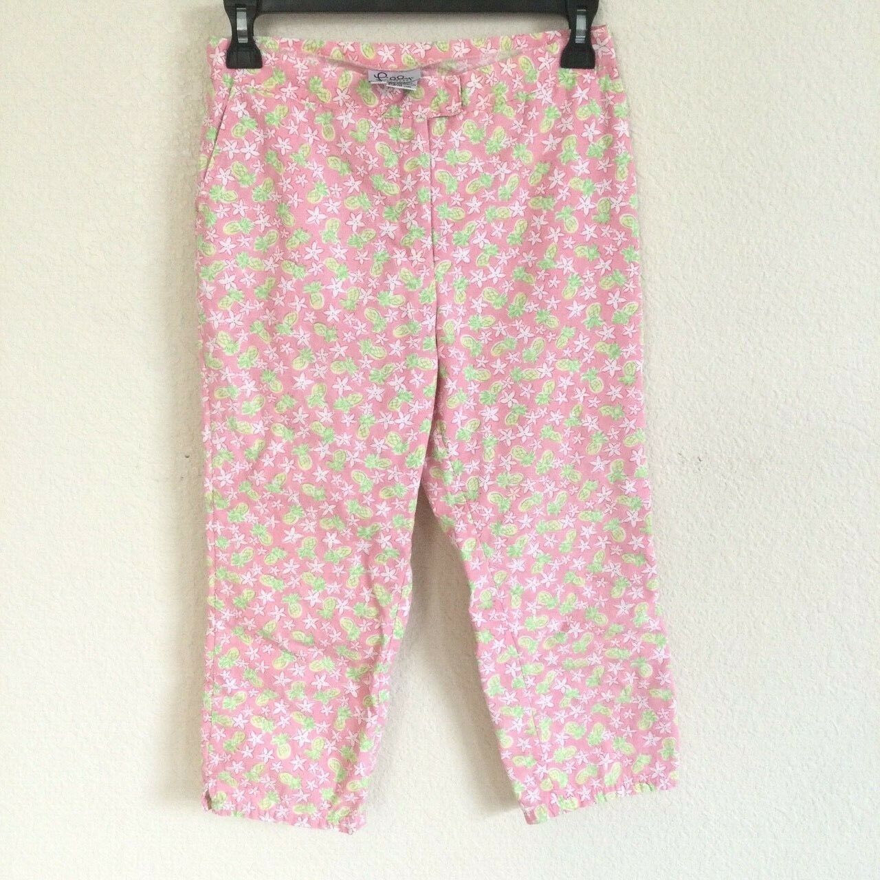 Lilly Pulitzer Capri Cropped Pants Pineapple & Floral Cotton Girls Size 12 - £13.91 GBP