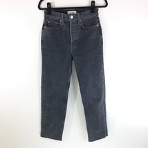 Re/Done 70&#39;s Stove Pipe Jeans Raw Hem Button Fly High Waist Black 26 - £75.96 GBP