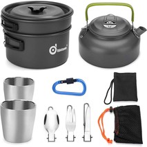 Odoland Camping Cookware Mess Kit, Lightweight Pot Pan Kettle with 2 Cups, Fork - £33.56 GBP