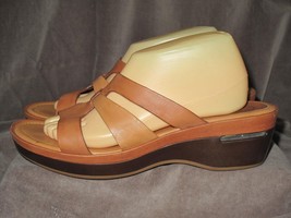 COLE HAAN Women&#39;s Tan/Light Brown Leather Wedge Platform Sandal 11B - £10.55 GBP