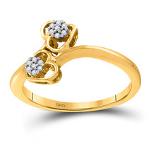 10k Yellow Gold Womens Round Diamond Slender Double Heart Bypass Ring 1/20 Cttw - £227.80 GBP