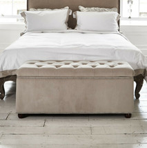 Velvet Upholstered Ottoman Storage Box Bedroom Footstool Blanket Toy Box Tufted  - £106.15 GBP