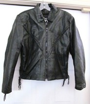 BARNEY&#39;S Leather Jacket Coat Motorcycle Biker Western Lined Black Women&#39;s L - £117.06 GBP
