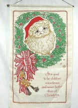Vintage Christmas Linen Santa Wall Hanging Good to be Children Dickens Q... - £11.09 GBP