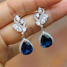 1.50Ct Pear Cut CZ Blue Sapphire Drop/Dangle Earrings 14K White Gold Plated - £89.90 GBP