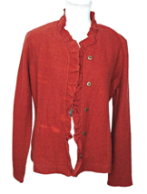 Evan-Picone 100% Wool Snap Button Cardigan Sweater Burnt Orange Ruffle C... - $24.04