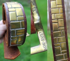 Vintage Brown LEATHER &amp; BRASS belt USA Anchor 1970&#39;s 36.5&quot; - 39.5&quot; - £26.36 GBP