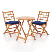 3 Pieces Acacia Wood Patio Bistro Set with Cushions-Navy - Color: Navy - $3,369.22 MXN