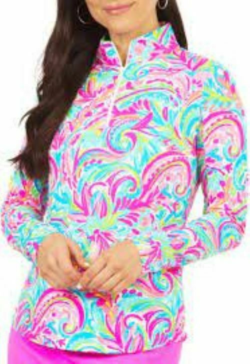 NWT Ladies IBKUL AUBREY CANDY PINK Long Sleeve Mock Golf Shirt - XS S M L XL XXL