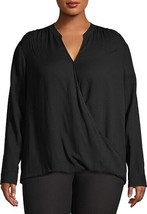 Women&#39;s Plus Size Long Sleeve Wrap Front Top with Knit Back Size: 0X or ... - $14.97