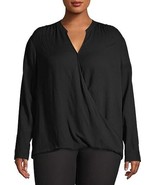 Women&#39;s Plus Size Long Sleeve Wrap Front Top with Knit Back Size: 0X or ... - £8.96 GBP