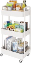 Laiensia 3-Tier Storage Cart,Multifunction Utility Rolling Cart Kitchen, White - £28.76 GBP