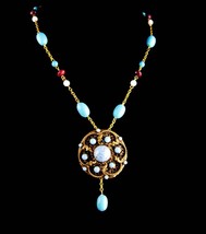 Vintage Austria brooch Necklace set - Turquoise color Bohemian style - hippie - £98.85 GBP