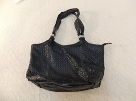 The Sak Women&#39;s Purse Shiny Blue Weave/Basket Style Handbag Hand Carry 50956 - £12.23 GBP