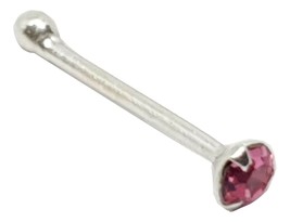 Nose Stud Tiny Silver Tri Claw Set Pink Topaz Gem Ball End 22g (0.6mm) - £3.93 GBP