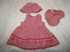 Vintage 1999 Baby Gap Red Gingham Heart Valentines Day Jumper Dress Hat 3-6 - £62.29 GBP