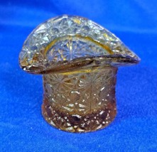 Vintage FENTON Amber Top Hat Toothpick Holder, Daisy Button Cut Glass 2.5&quot; - £17.11 GBP