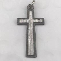 Christian Cross Pendant With New Hope Phone Number On Back Pewter Tone - $12.59