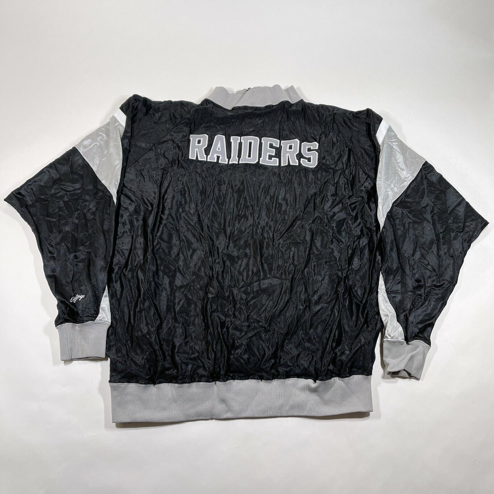 NEW Vintage Los Angeles Raiders Warm Up Track Jacket Mens 2XL 46 Black Silver - $140.24