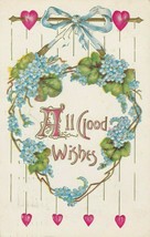 Vintage Postcard Valentine Forget Me Nots and Ivy Heart Wreath 1910 Embossed - £7.00 GBP