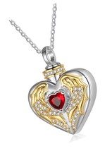 Custom Heart Wings Urn Necklace for Ashes with Gold - £146.12 GBP