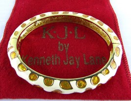 Kenneth Jay Lane, Enamel Amber Cream Giraffe Print Bracelet Collection Hinged - $24.15