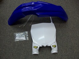 Cycra Yamaha Blue Front Fender + White Front Stadium Number Plate YZ125 YZ 125 - £47.75 GBP