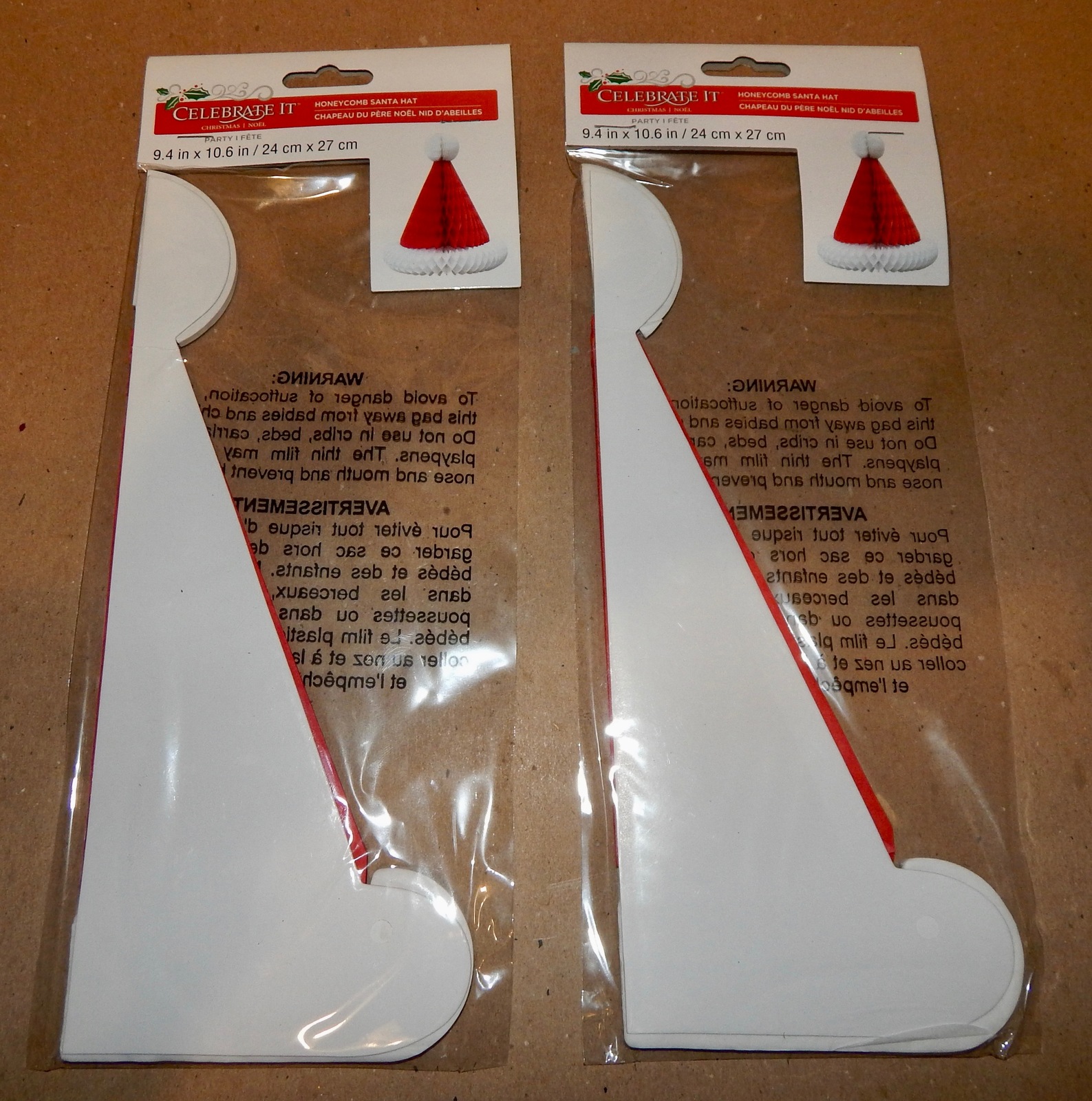 Christmas Honeycomb Santa Hats 2 Each 9 1/2&quot; x 10 1/2&quot; Celebrate It Part... - $7.49