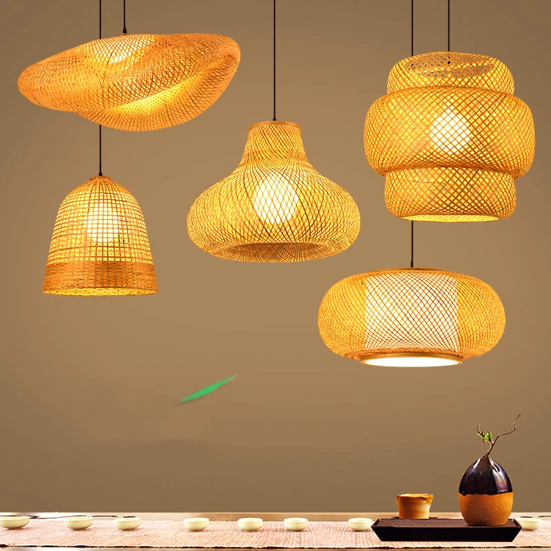 Bamboo woven straw hat bamboo shade ceiling pipeline light interior decoration lighting thumb200