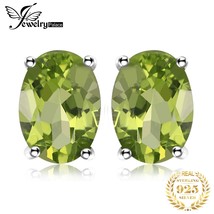 JewelryPalace Oval Genuine Natural Green Peridot  925 Silver Stud Earrings for W - £16.52 GBP