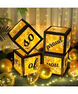 Graduation Party Decorations Black &amp; Gold Balloon Box Set w  4 LED Light... - £24.25 GBP