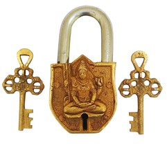 antique lock padlock with key mahadev idol - £34.89 GBP