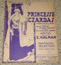 Princesse Czardas Sheet Music Vintage 1930 France Rene Mauprey E. Kalman Musique - £47.95 GBP