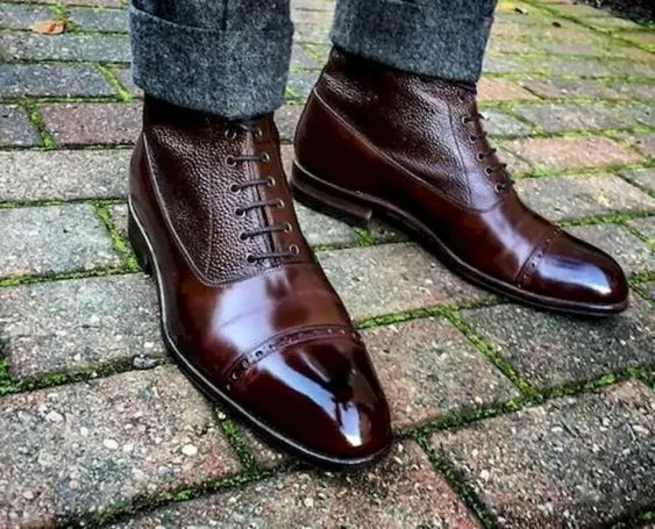 Handmade Brown Leather Brogue High Ankle Lace Up Handmade Dress Boots Fo... - $149.99+