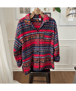 Vintage 90s Charter Club Fleece Barn Jacket Bold Fair Isle Red XL - €34,76 EUR