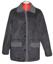 RL LAUREN Winter Classic Faux Suede Sherpa Lined Jacket Coat Black PETITE - £63.26 GBP