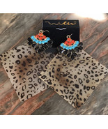 Fun Animal  Print Earrings Brown With Touch Of Orange Blue - $7.92