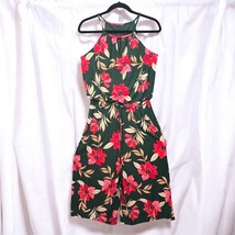 Maggy London Jumpsuit Woman Size 4 Bold floral on Green Halter-Neck Pock... - $38.00