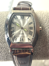 Silver Tone Brown Leather Band Watch 9 Inch China Movement *NEEDS BATTERY - $13.37