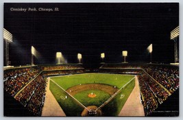 Comiskey Park Night View Chicago Illinois IL UNP Unused Linen Postcard I15 - £7.72 GBP