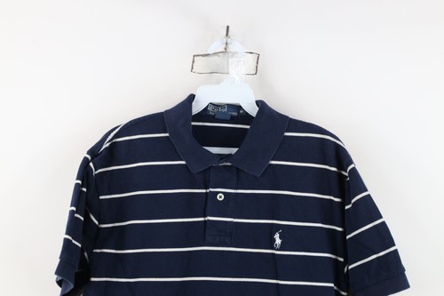 Vintage 90s Ralph Lauren Mens Medium Faded Striped Collared Golf Polo Shirt Blue Item image 2