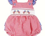 NEW Baby Girls 4th of July American Flag Gingham Ruffle Romper Jumpsuit - £10.34 GBP