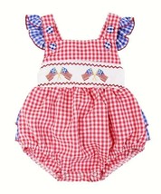 NEW Baby Girls 4th of July American Flag Gingham Ruffle Romper Jumpsuit - £10.26 GBP