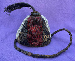 Lega Tribe Woven Divination Cap With Buttons Beads &amp; Animal Hair ~ Congo - £79.00 GBP