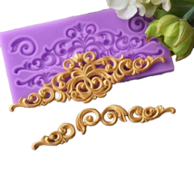 Baroque Scroll Silicone Mold Border Curlicues Fondant Relief Lace Sugarcraft - £10.35 GBP