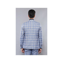 Men 3pc European Vested Suit WESSI by J.VALINTIN Extra Slim Fit JV30 blue plaid image 8