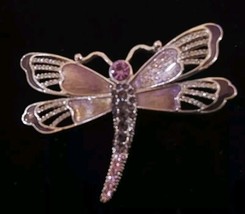 Napier Dragonfly Brooch Pin Purple Hues Silver Tone Rhinestones 2.75x2 - £17.44 GBP